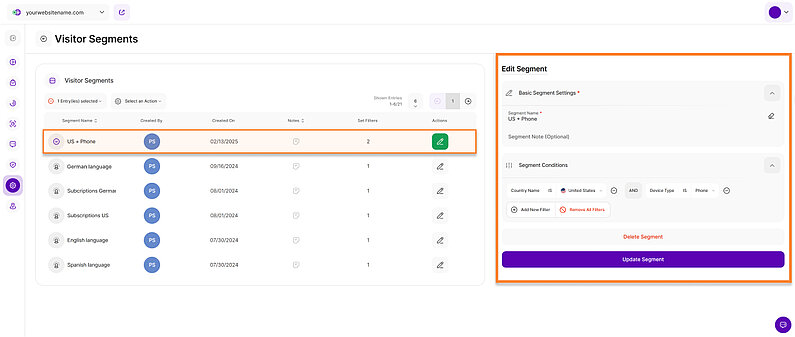 Editing a Visitor Segment Editing a Visitor Segment