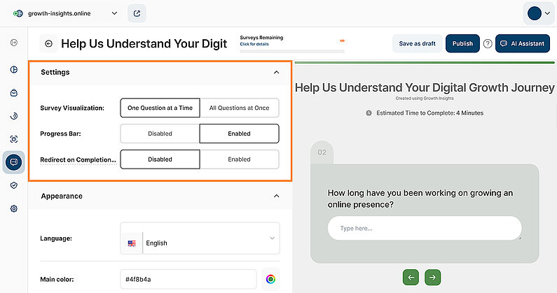 Configure the Settings for Your Survey Configure the Settings for Your Survey