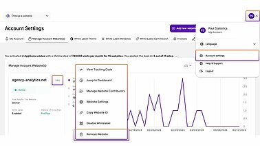 Account Settings Delete Website