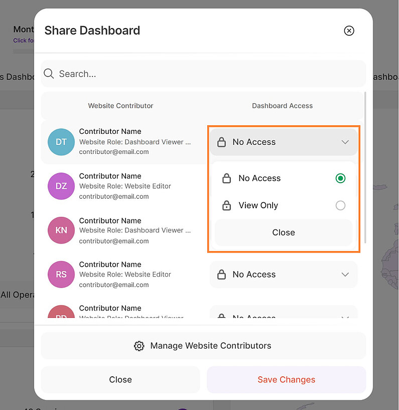 Share Dashboard Options Share Dashboard Options