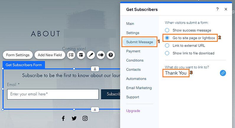Conectați pagina de mulțumire la formularul dvs.