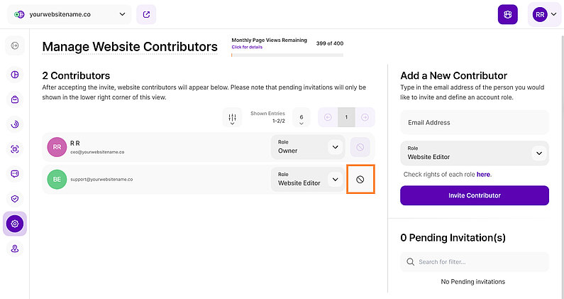 Entfernen eines Mitwirkenden von Ihrer Website Entfernen eines Mitwirkenden von Ihrer Website