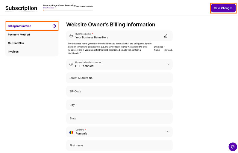 Rechnungsinformationen aktualisieren Rechnungsinformationen aktualisieren