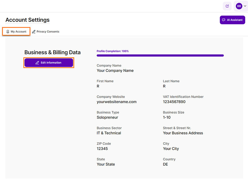 Manage Your Business & Billing Information Manage Your Business & Billing Information