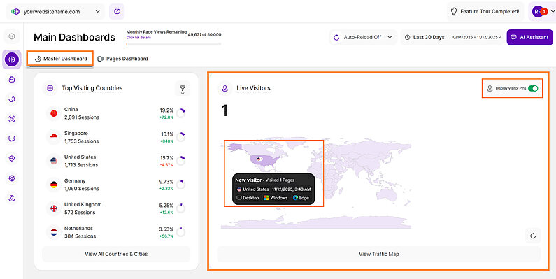 Live Visitors Map in the Main Dashboards Live Visitors Map in the Main Dashboards