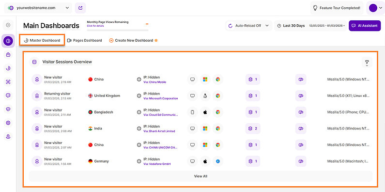 Latest Visitors Overview in the Master Dashboard Latest Visitors Overview in the Master Dashboard