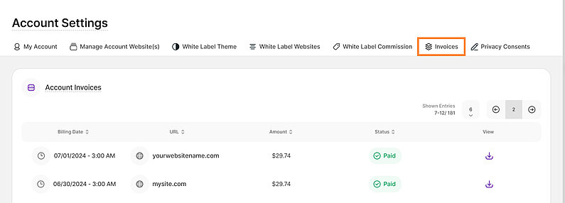 Verwalten Sie Rechnungen für alle Ihre Webseiten Verwalten Sie Rechnungen für alle Ihre Webseiten