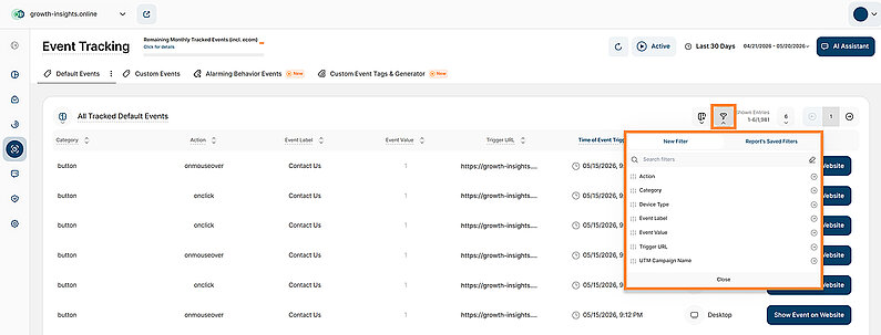 Overview of Filters for Event Tracking